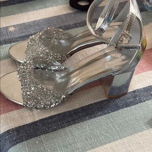 Silver Glitter Block Heel Sandals